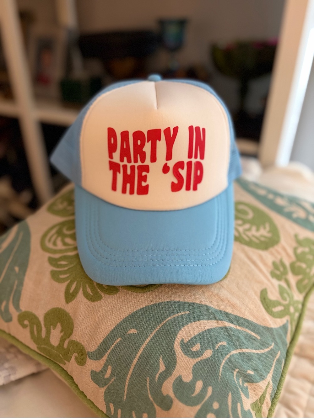 Party In The 'Sip Light Blue & White Trucker Hat
